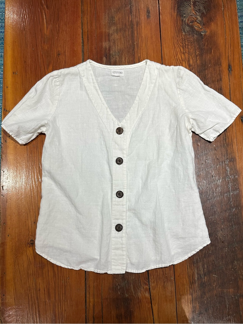 Emme "The Olivia Button Down Top", White Linen/Cotton Blend, Women's SM